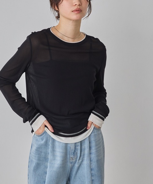Na+H FTパワーネットカットソー hunch（ハンチ） tシャツ パワーネット 配色 レイヤード シアー
