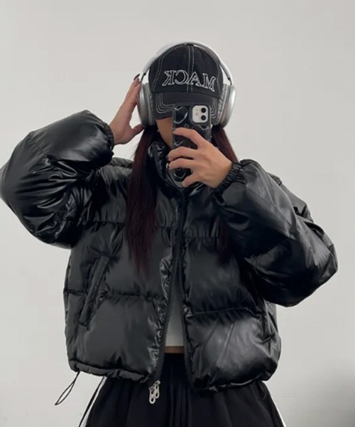 ダウンコート ダウンジャケット グロッシー ハイネック ショートダウン