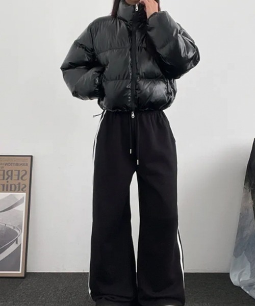 ダウンコート ダウンジャケット グロッシー ハイネック ショートダウン