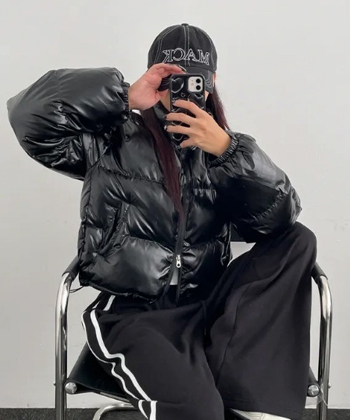 ダウンコート ダウンジャケット グロッシー ハイネック ショートダウン