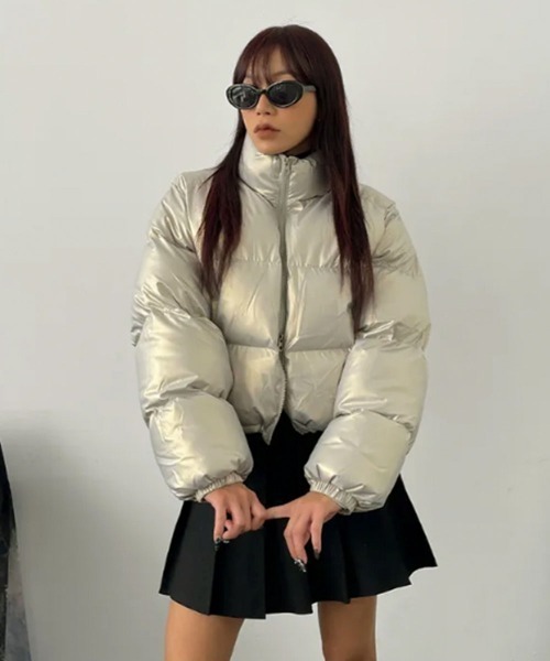 ダウンコート ダウンジャケット グロッシー ハイネック ショートダウン