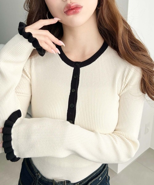 イタリア購入 定価7万 カフスデザインお袖カットアウト白ニット ELRIC Half Zip Tn Sweater ニット セーター | GUESS(ゲス) JAPAN 公式