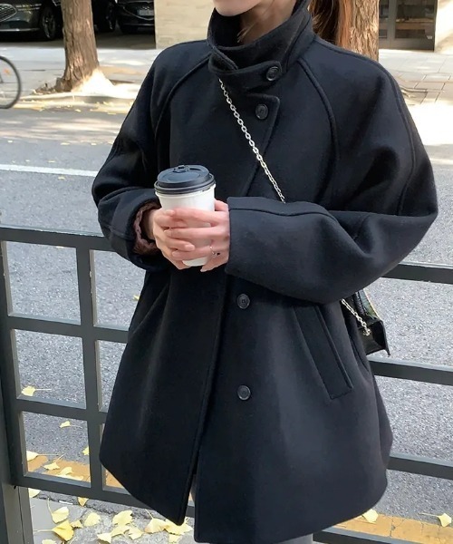 FAVORITO ステンカラーコート コート スタンドカラーシングルブレスト