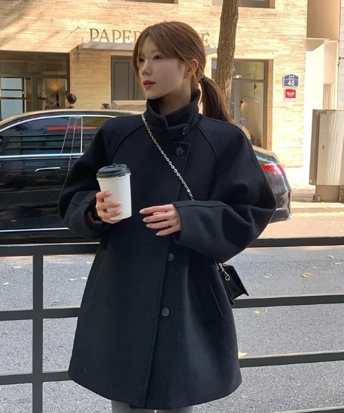 FAVORITO ステンカラーコート コート スタンドカラーシングルブレスト
