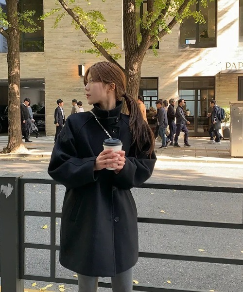 FAVORITO ステンカラーコート コート スタンドカラーシングルブレスト