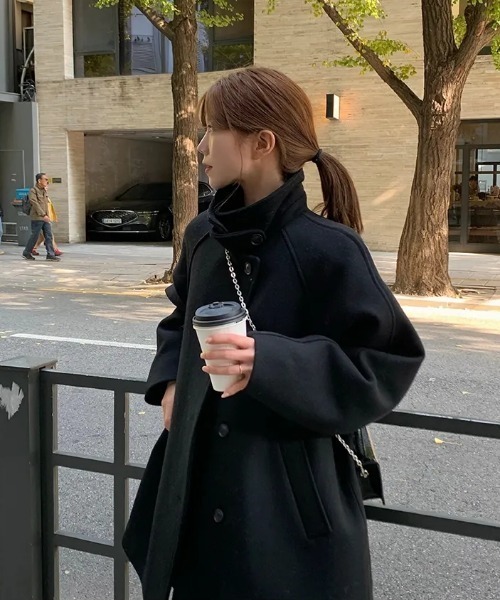 FAVORITO ステンカラーコート コート スタンドカラーシングルブレスト