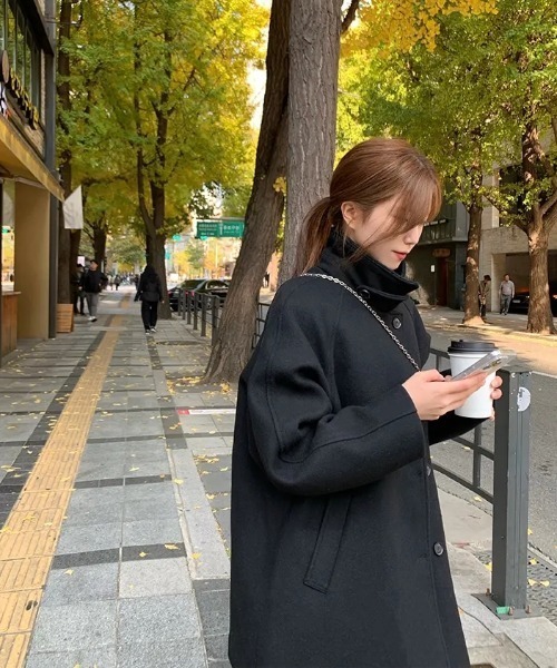 FAVORITO ステンカラーコート コート スタンドカラーシングルブレスト