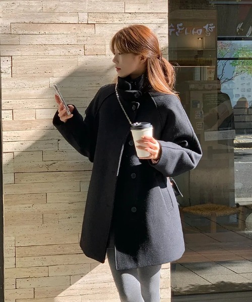 FAVORITO ステンカラーコート コート スタンドカラーシングルブレスト