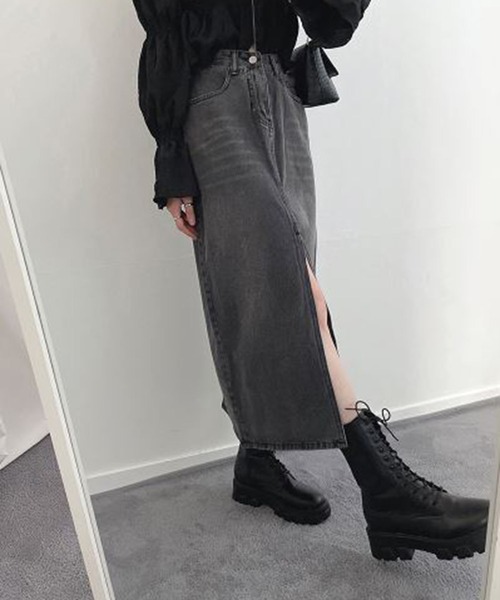 「me+em select」 デニムスカート SMALL ライトブルー レディース_画像2