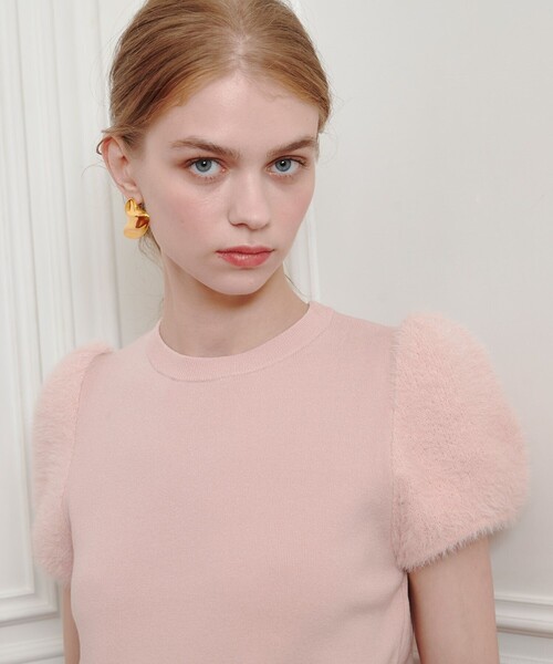 「LOULOU WILLOUGHBY」 半袖ニット 2 ベージュ レディース_画像2