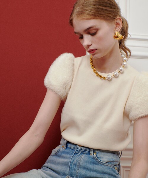 「LOULOU WILLOUGHBY」 半袖ニット 2 ベージュ レディース_画像5