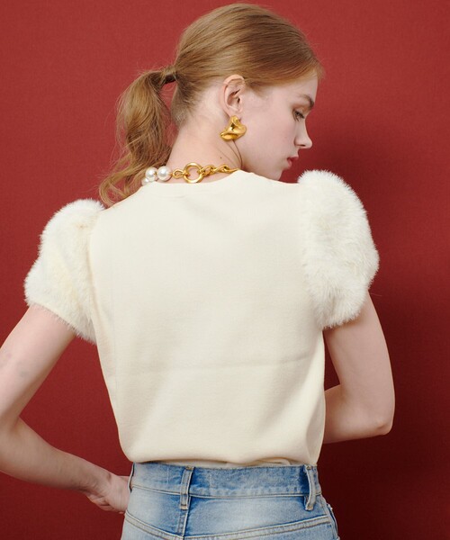 「LOULOU WILLOUGHBY」 半袖ニット 2 ベージュ レディース_画像7