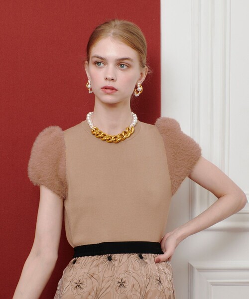 「LOULOU WILLOUGHBY」 半袖ニット 2 ベージュ レディース_画像8