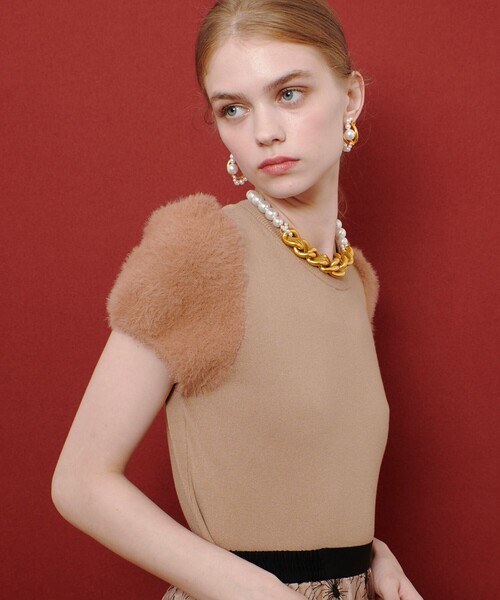 「LOULOU WILLOUGHBY」 半袖ニット 2 ベージュ レディース_画像9