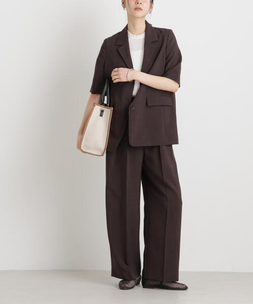 ワイドパンツ パンツ メランジドライ 2タックワイドパンツ(セットアップ可) レディースの画像