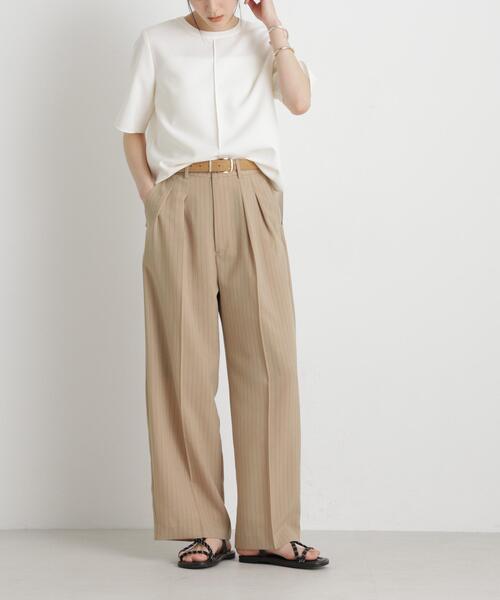 ワイドパンツ パンツ メランジドライ 2タックワイドパンツ(セットアップ可) レディースの画像