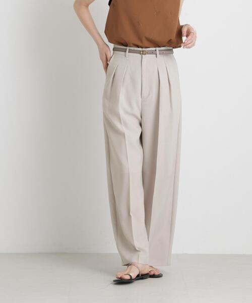 ワイドパンツ パンツ メランジドライ 2タックワイドパンツ(セットアップ可) レディースの画像