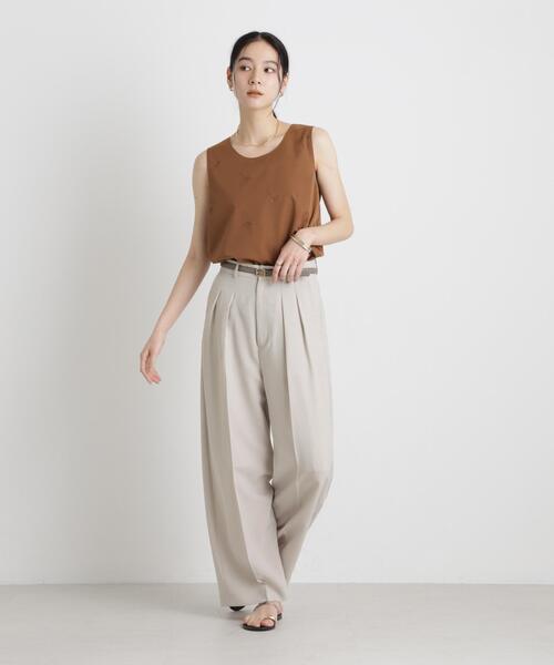 ワイドパンツ パンツ メランジドライ 2タックワイドパンツ(セットアップ可) レディースの画像