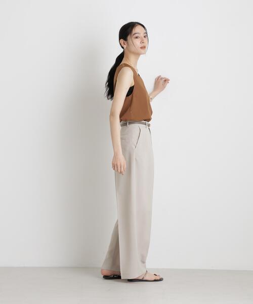 ワイドパンツ パンツ メランジドライ 2タックワイドパンツ(セットアップ可) レディースの画像