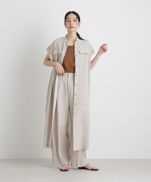 ワイドパンツ パンツ メランジドライ 2タックワイドパンツ(セットアップ可) レディースの画像