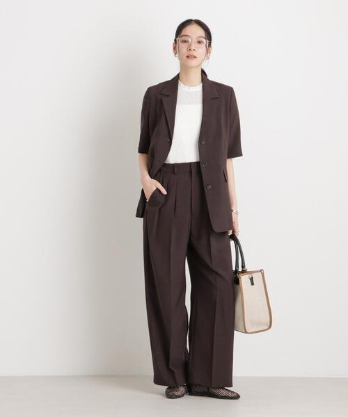 ワイドパンツ パンツ メランジドライ 2タックワイドパンツ(セットアップ可) レディースの画像
