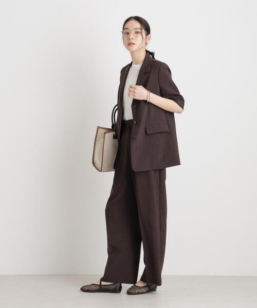 ワイドパンツ パンツ メランジドライ 2タックワイドパンツ(セットアップ可) レディースの画像