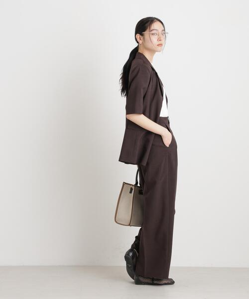 ワイドパンツ パンツ メランジドライ 2タックワイドパンツ(セットアップ可) レディースの画像