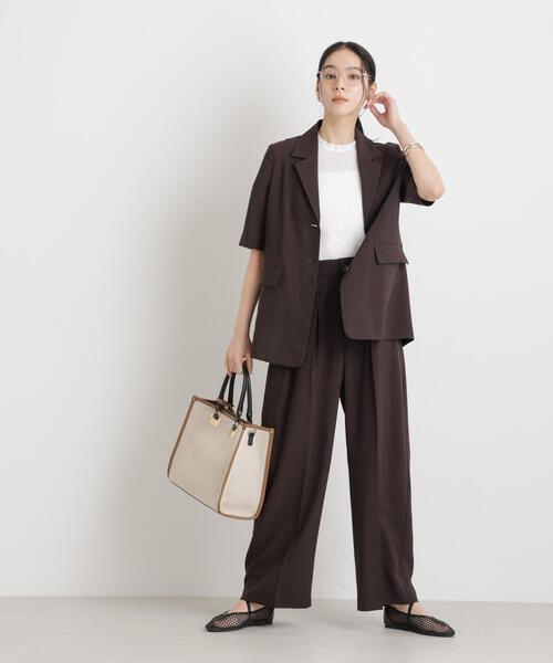 ワイドパンツ パンツ メランジドライ 2タックワイドパンツ(セットアップ可) レディースの画像