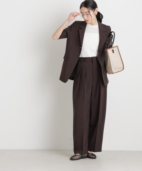 ワイドパンツ パンツ メランジドライ 2タックワイドパンツ(セットアップ可) レディースの画像