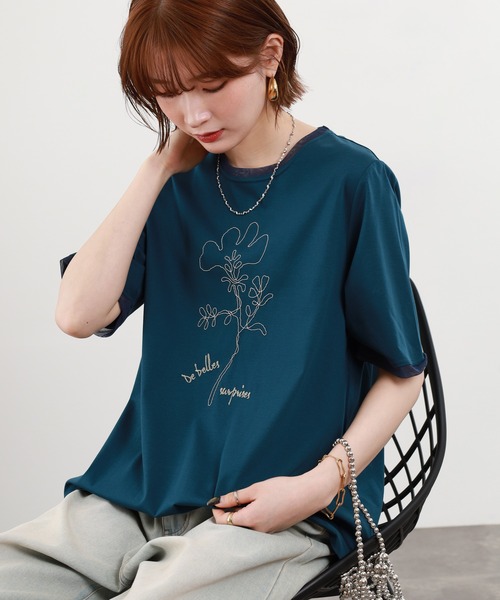 tシャツ 半袖 BRODIAEA ボールチェーン花柄半袖Tシャツ レディース