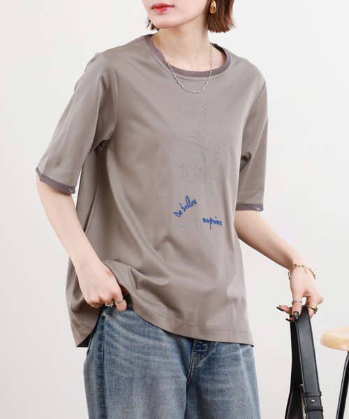 tシャツ 半袖 BRODIAEA ボールチェーン花柄半袖Tシャツ レディース