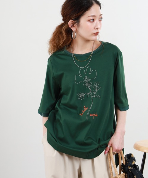 tシャツ 半袖 BRODIAEA ボールチェーン花柄半袖Tシャツ レディース