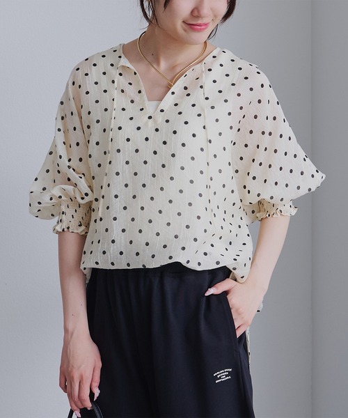 pual ce cin ブラウス シャツ 夏 シアーシルキードットスキッパー 