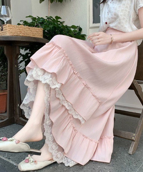 スカート 不規則フリル レース ミモレ丈 : ZOZOTOWN Yahoo!店 - 通販 