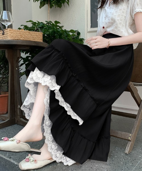 スカート 不規則フリル レース ミモレ丈 : ZOZOTOWN Yahoo!店 - 通販