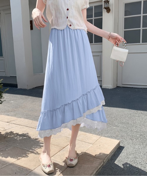 スカート 不規則フリル レース ミモレ丈 : ZOZOTOWN Yahoo!店 - 通販