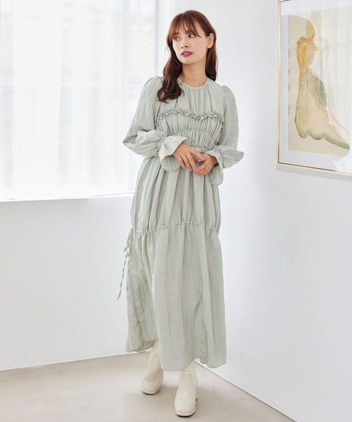 「mysty woman」 長袖ワンピース FREE ベージュ レディース_画像3