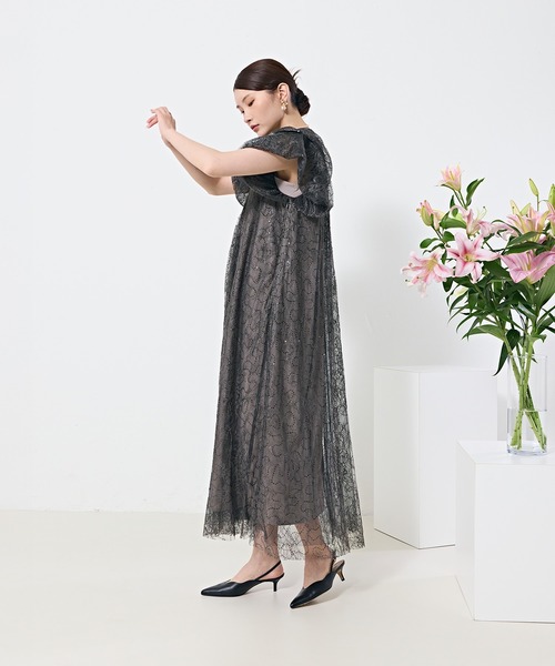 Kana パーティードレス ドレス 総レースラッフルスリーブAライン