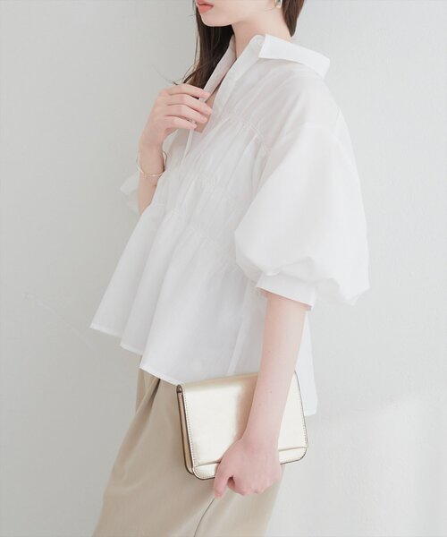 natural couture ブラウス シャツ 半袖 TCブロードシャーリング