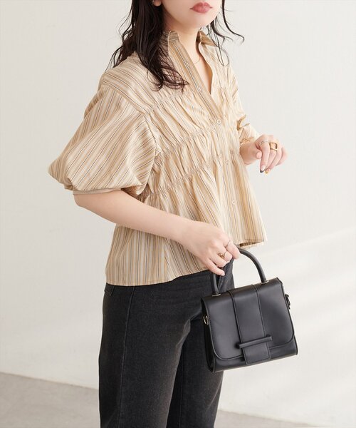 natural couture ブラウス シャツ 半袖 TCブロードシャーリング