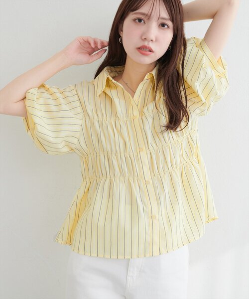 natural couture ブラウス シャツ 半袖 TCブロードシャーリング