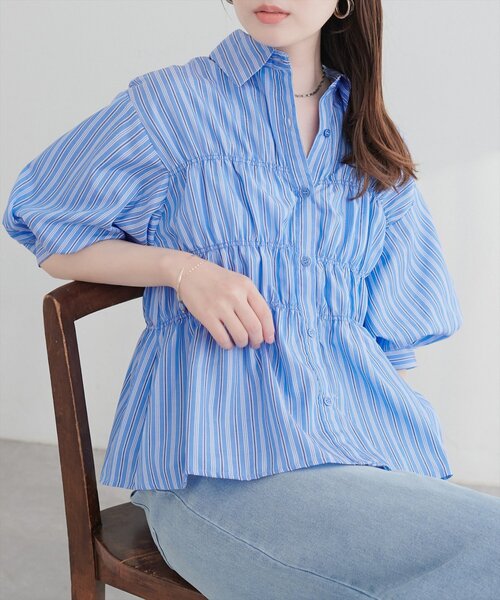natural couture ブラウス シャツ 半袖 TCブロードシャーリング