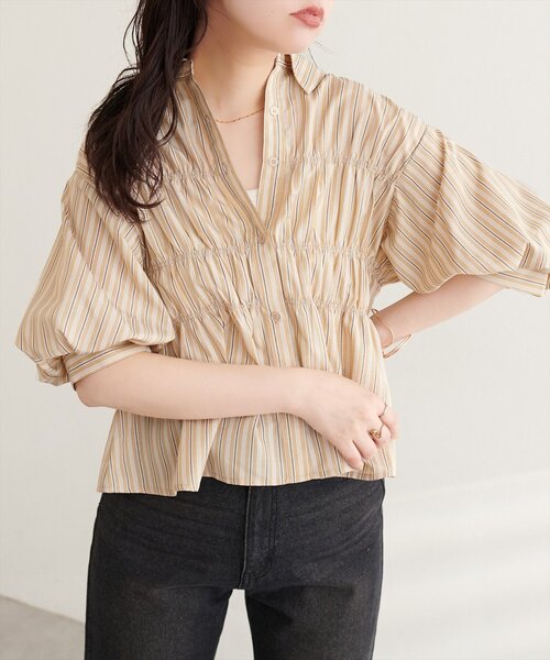 natural couture ブラウス シャツ 半袖 TCブロードシャーリング
