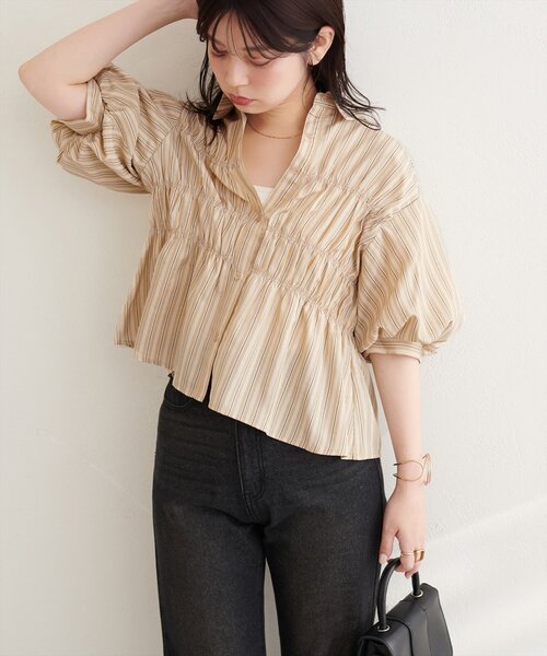 natural couture ブラウス シャツ 半袖 TCブロードシャーリング