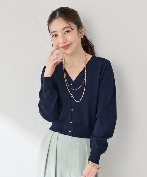 【新品】La boutique BonBon クロップドカーディガン　ネイビー La boutique Bonbon（ラブティックボンボン） ニットカーディガン FREE