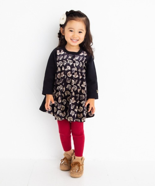 nino（ニノ） ワンピース 「90-120」タックワンピース ねこベロア