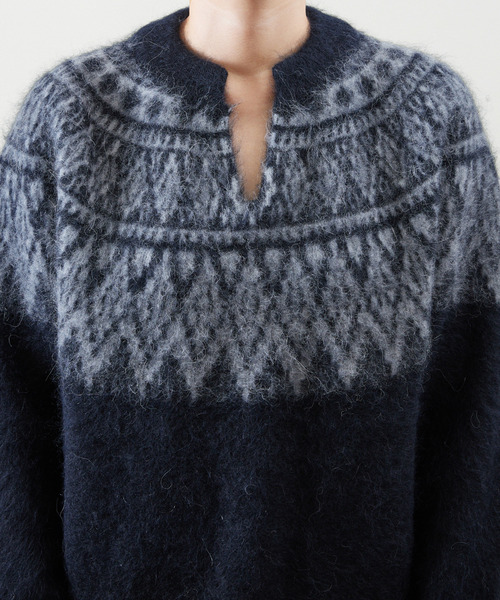 ニット セーター unfil アンフィル /  baby alpaca nordic-pattern sweater ロイヤルベイビーアルパ unfil (アンフィル) royal baby alpaca random ribbed-knit high