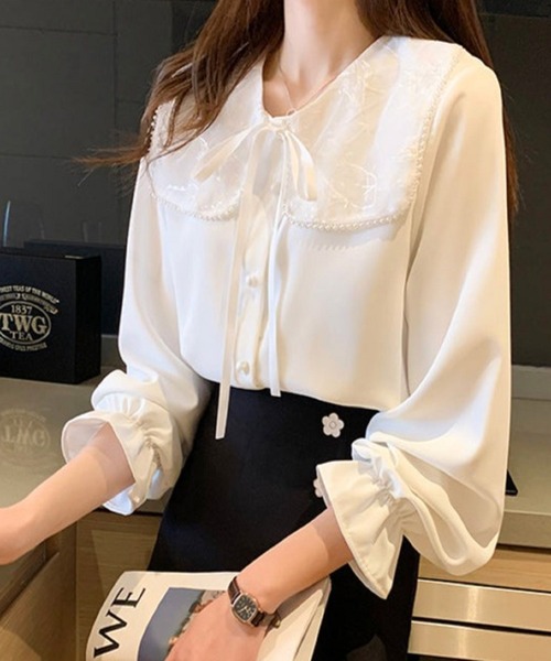 ブラウス シャツ 「可愛い秋コーデに♪」ビッグレース衿キャンディスリーブブラウス レディース ブラウス シャツ 「可愛い秋コーデに♪」ビッグレース衿