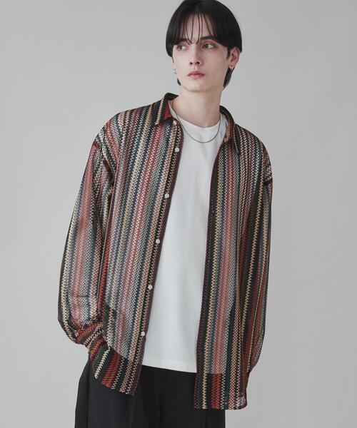 STUSSY ストライプ メッシュシャツ Lサイズ LUCY シャツ LUCY/ストライプメッシュBIGシャツ メンズ