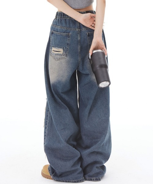 mushwear ジーンズ ダメージバギーデニムパンツ メンズ